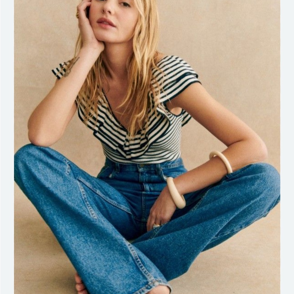 NWOT Sezane Isabella bodysuit size M ecru navy stripes